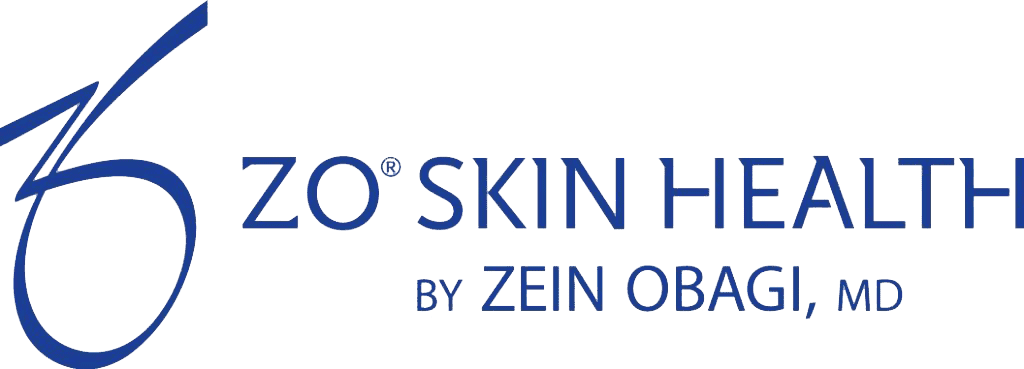 logo for zo skin health by zein obagi, md. it features a stylized "zo" in blue with the full name in blue text to the right. medspa near me