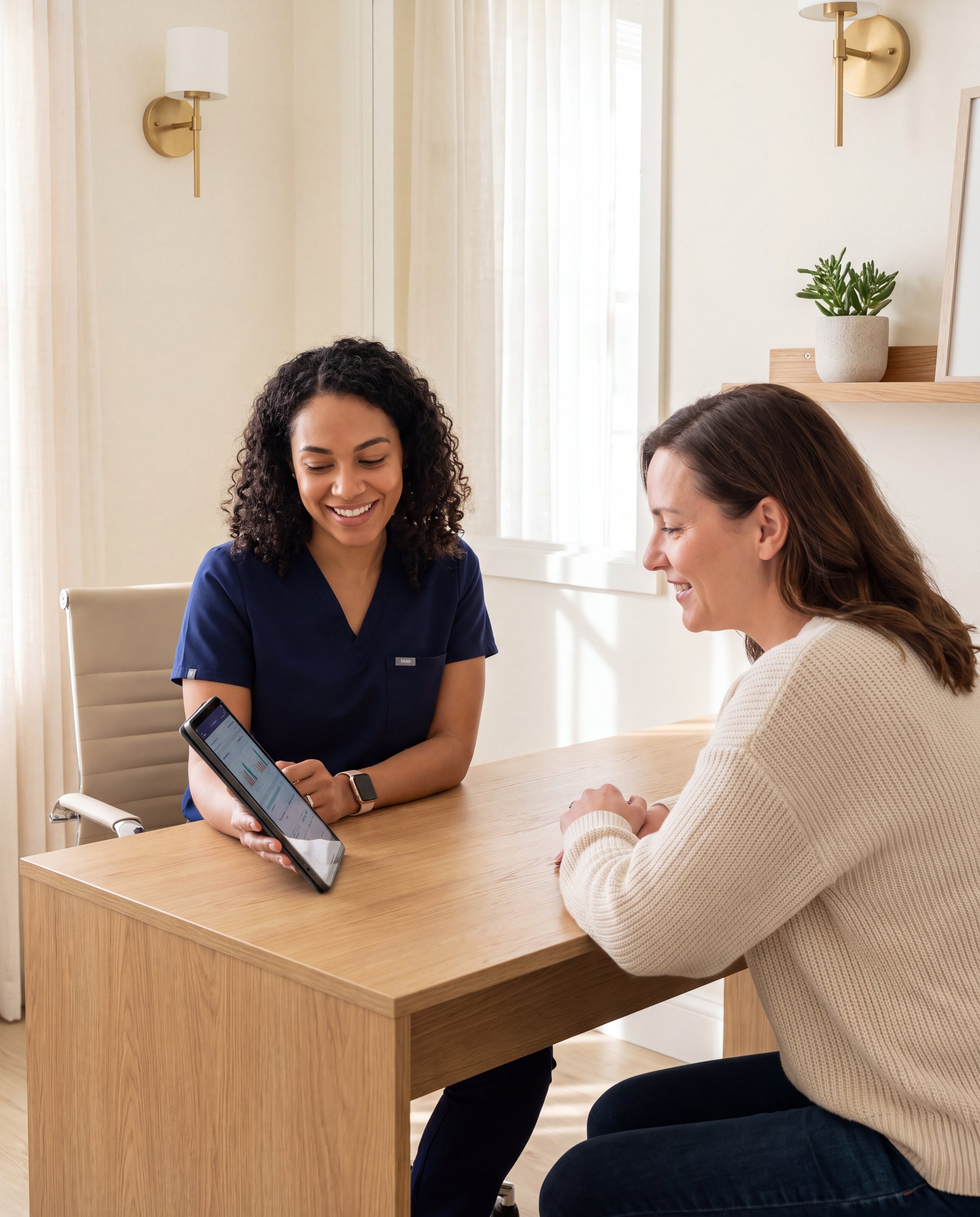 A Chin Up provider going over lab results with a patient