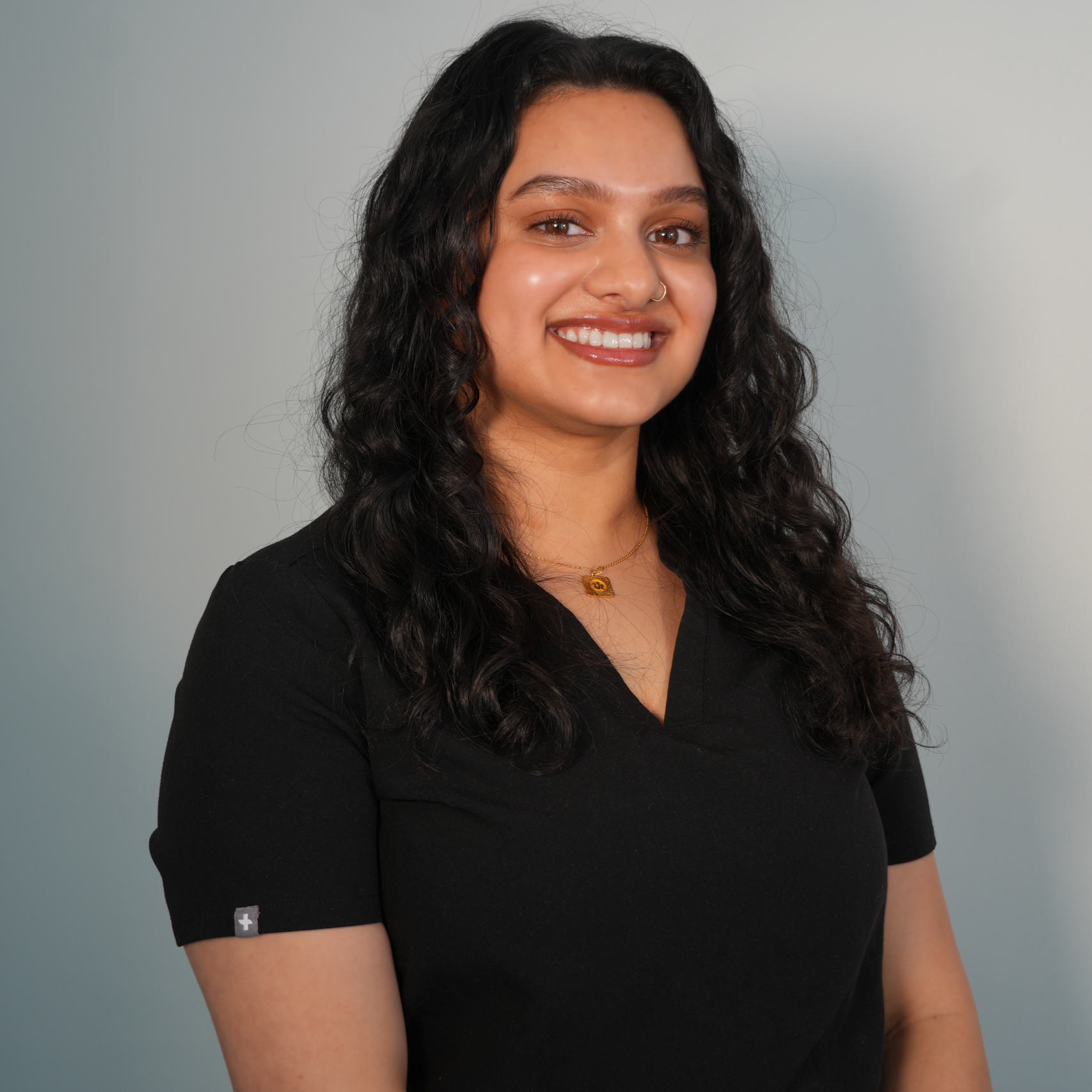 Smiling woman with curly hair